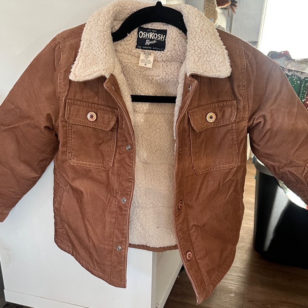 OshKosh B'gosh Tan Kids Jean Jacket with Cream Sherpa Collar